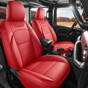 Customized Fit For Jeep Wrangler Seat Covers 4Door JL 2018 2019 2020 2021 2022 2023 2024 2025 2026 Upgraded Premium Waterproof And Breathable Leather Airbag Compatible Red Leather Car Seat Cover