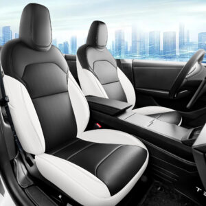 Customized Fit for Tesla Model 3 2024 2025 Highland Long Range (Not for Performance) Black+White Car Seat Cover Full Set Leather Waterproof Car Seat Covers