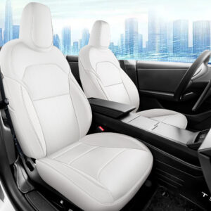 Car Seat Cove Customized Fit for Tesla Model 3 2024 2025 Highland Long Range (Not for Performance) White Car Seat Cover Waterproof Leather Seat Cover Car Interior Airbag Compatible Cushion Cover