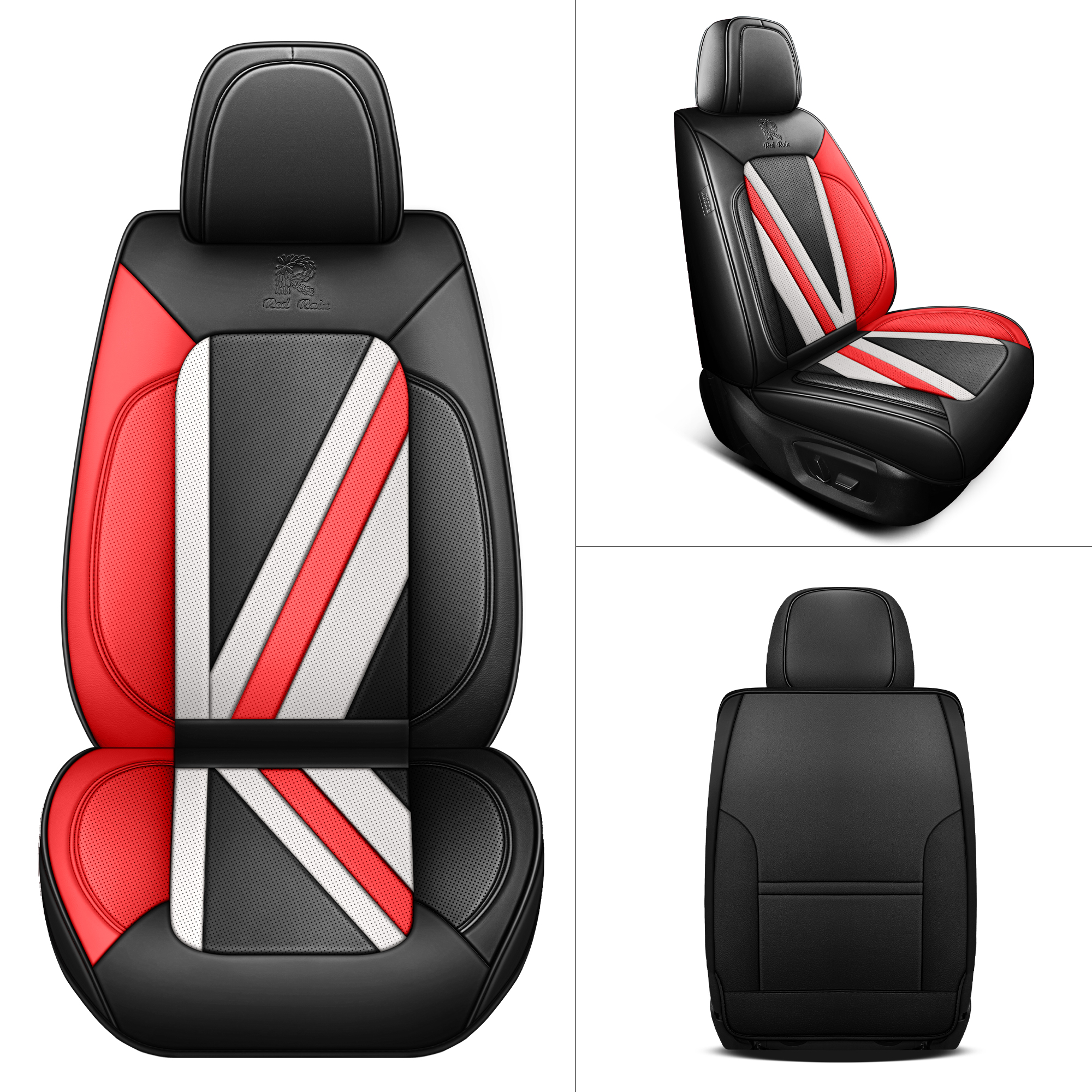 Universal Leather Auto Seat Covers Black and Red Full Set Full Coverage - Image 5