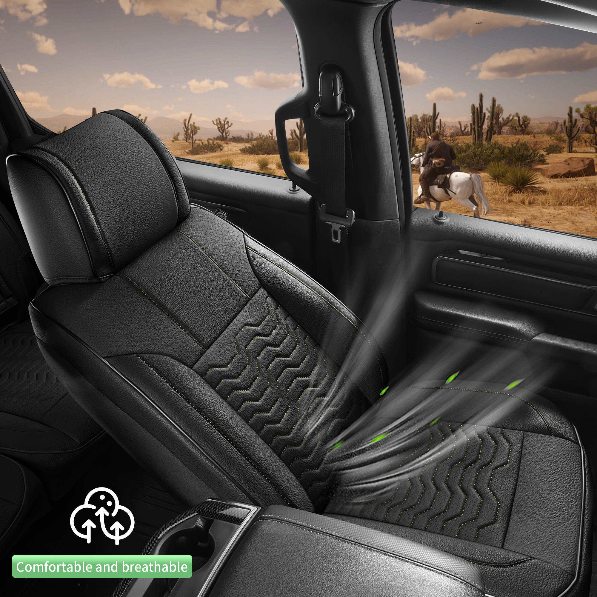 Black Leather Seat Cover for Chevy Silverado 2014-2018 1500 2500 3500 Crew Cab Double Cab LT LZ LTZ Z71 Duramax High Country/GMC Sierra 2007-2019 - Image 5