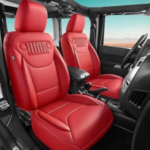 Customized Fit for Jeep Wrangler Seat Covers 4Door JK 2013 2014 2015 2016 2017 Red Leather Car Seat Cover Luxury Leather Seat Protectors Full Set