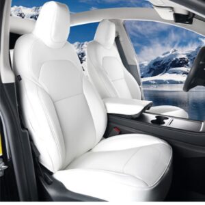 Customized Fit for Tesla Model Y Juniper 2025 2026 White Leather Seat Cover Custom Fit Waterproof Nappa Leather Seat Protect for Cars Full Set