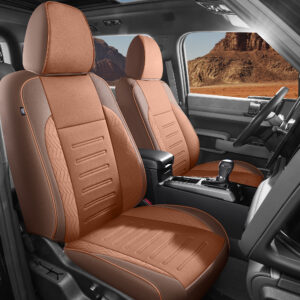 Custom Fit Toyota Tacoma Seat Cover 2016 2017 2018 2019 2020 2021 2022 2023 Double&Crew Cab Leather Seat Covers for 3rd Gen Tacoma Accessories Brown+Orange Leather Seat Cover Waterproof Leather