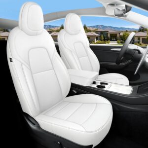 Customized Fit Tesla Model Y 7 Seaters Seat Cover The First and Second Row Car Seat Cover Custom 2020-2024 White Seat Cover Nappa Leather Car Interior Seat Airbag Compatible Cushion Cover Full Set